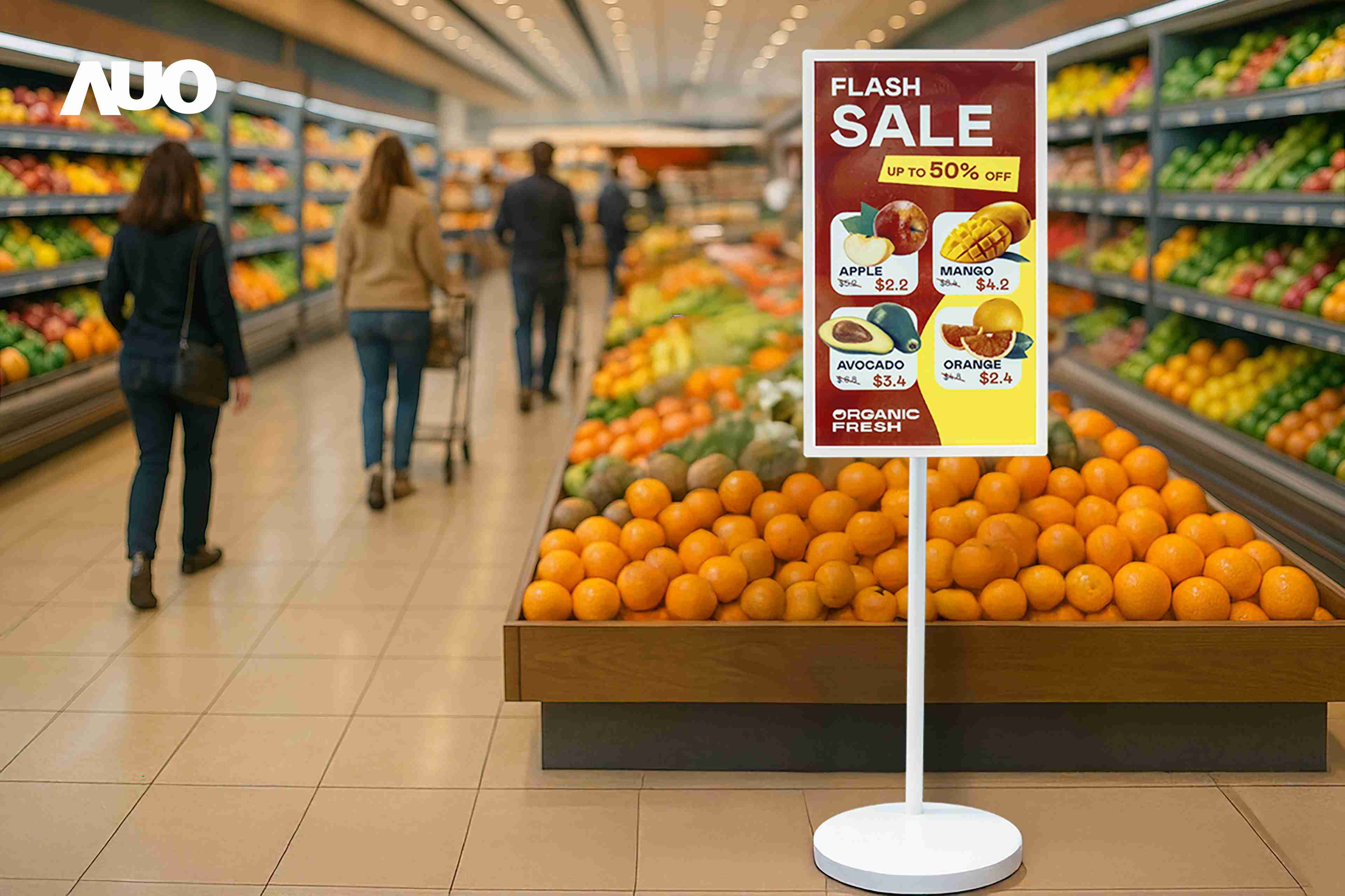 达擎首亮相低功耗、、、全彩的〝aecoPost电子纸解决方案〞，，，，仅在更新画面时需要微量的电力驱动，，，无需布建电线的便捷设计，，使其可灵活应用、、、随意置放，，并可透过云端或行动装置app，，，轻松管理及排程广告内容，，，晋升店头营销利器。。。